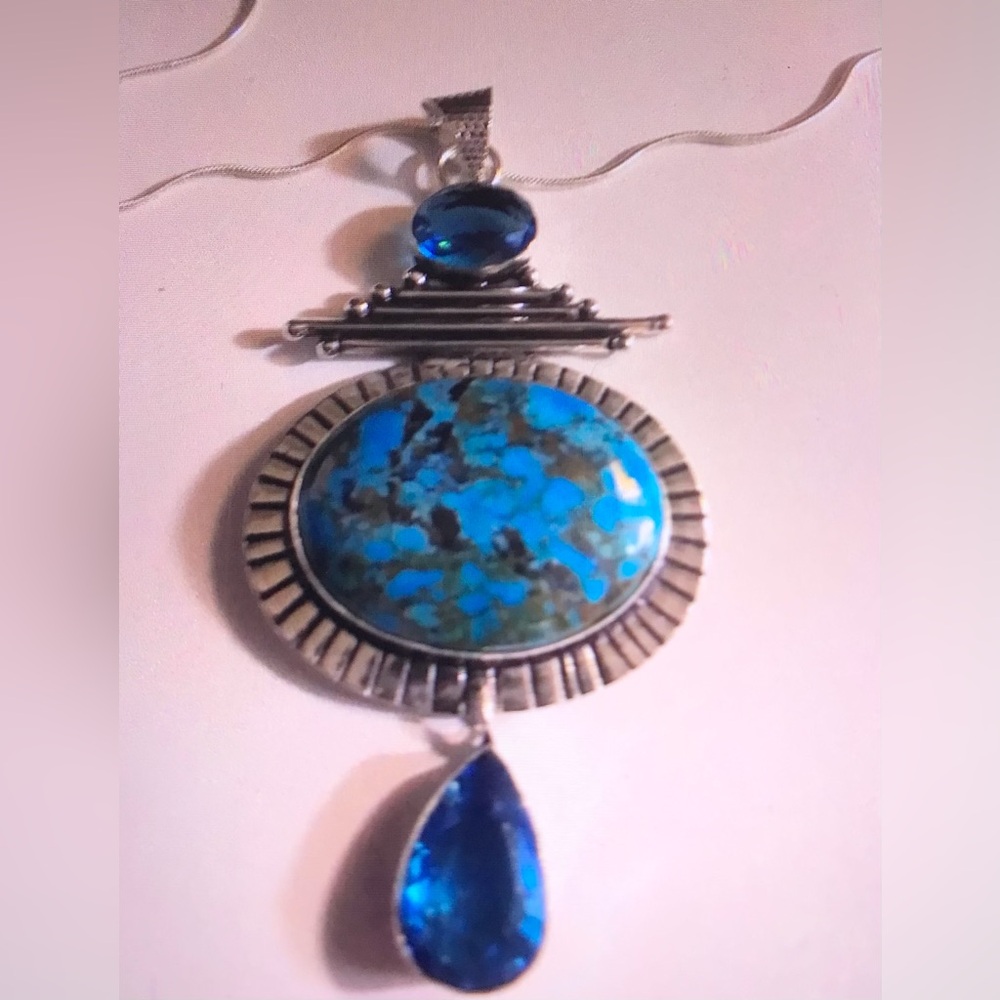 Turquoise Blue Topaz Stamped 925 Sterling Silver Necklace
